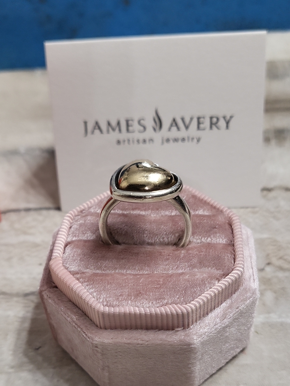 Retired James Avery 14K Gold Sterling Silver Beloved Heart Ring Sz 7